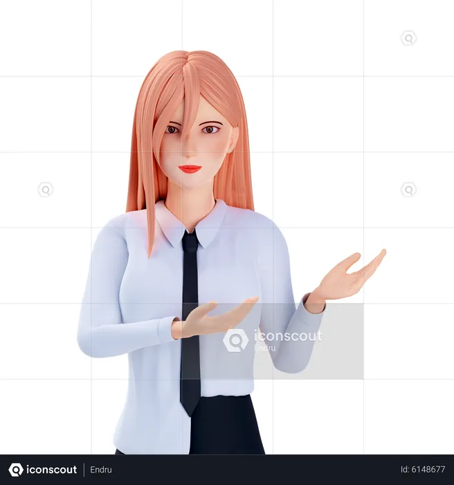 School girl presenting use both hand at left side  3D Illustration