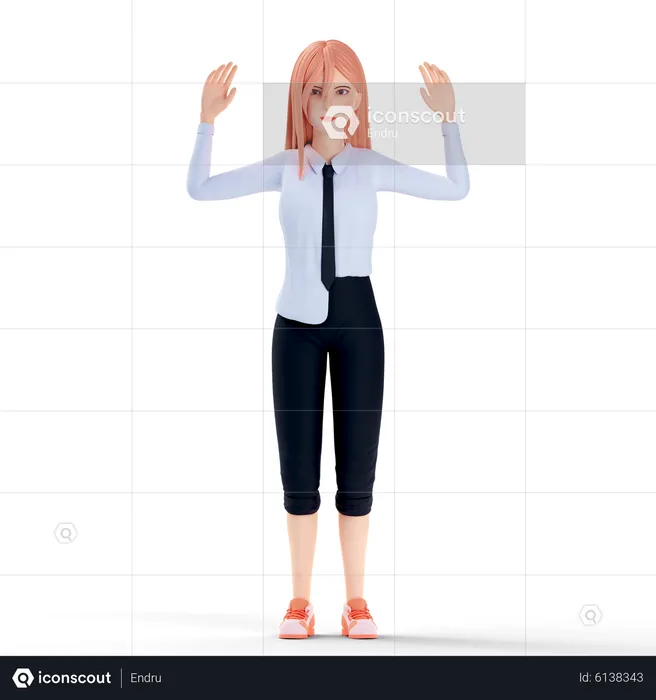 School girl raise both hands  3D Illustration