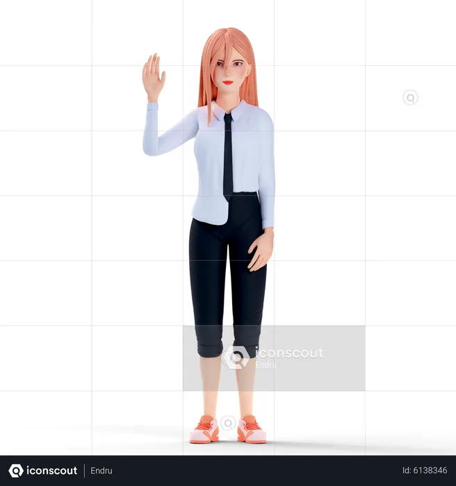 School girl raise hand  3D Illustration