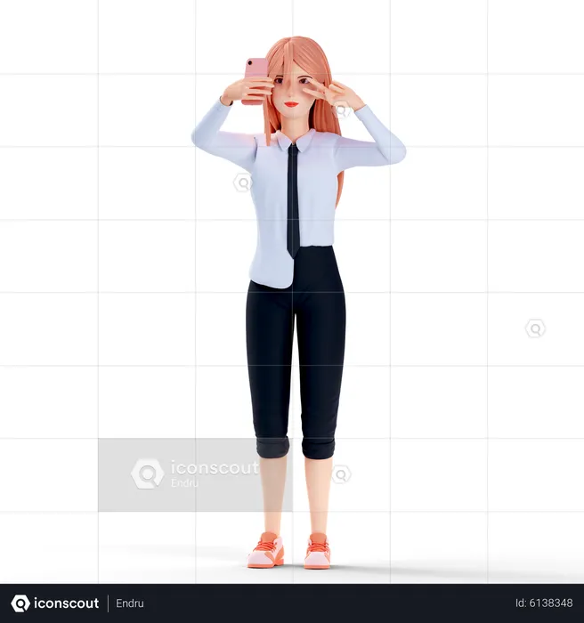 School girl taking selfie  3D Illustration