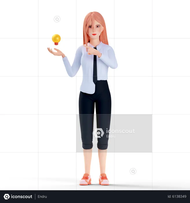 School girl with creative idea  3D Illustration