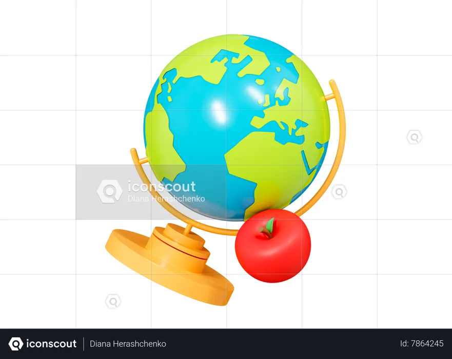 School Globe With Apple  3D Icon