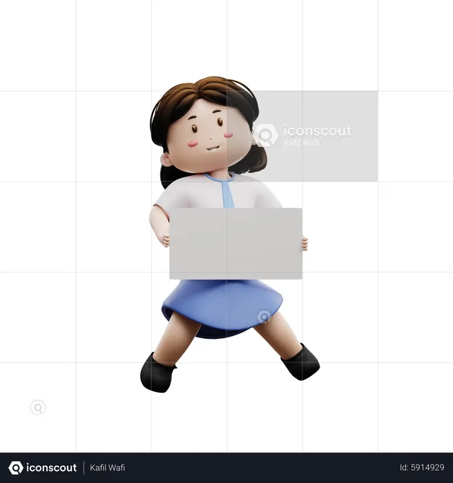 School kid with blank paper  3D Illustration