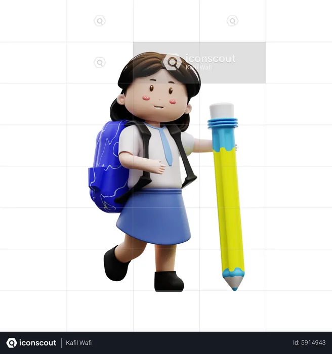 School student holding a pencil  3D Illustration
