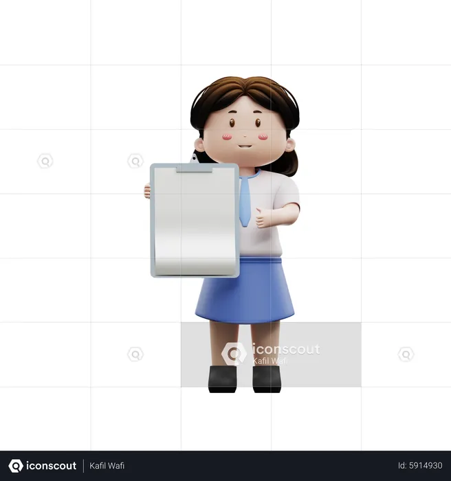 School student holding exam board  3D Illustration