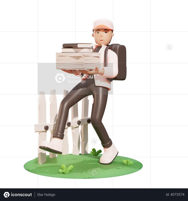 Schoolboy holding books  3D Illustration