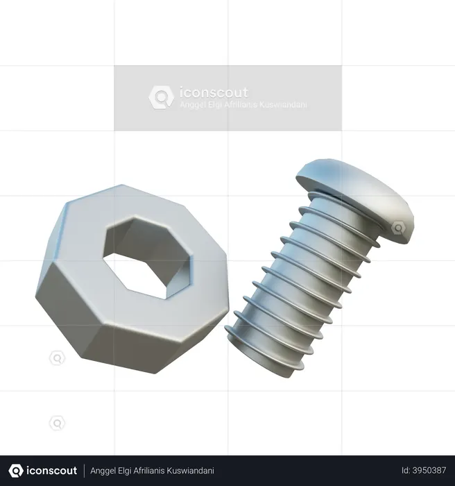 Schraube und Mutter  3D Icon