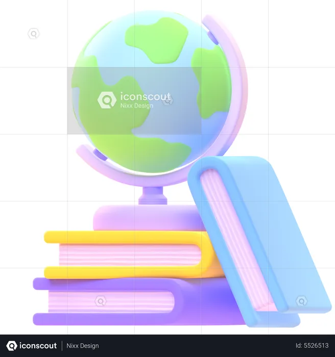 Schreibtisch Globus mit Büchern  3D Icon