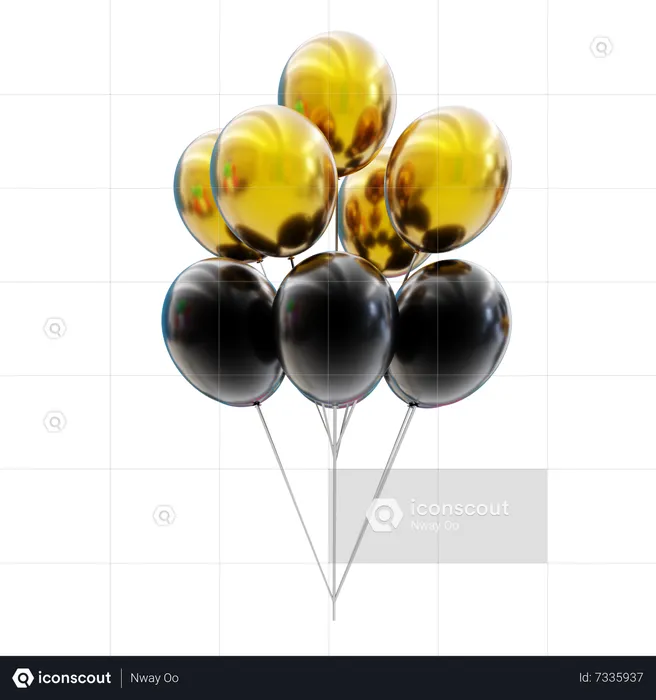 Haufen schwarzer und goldener Luftballons  3D Icon