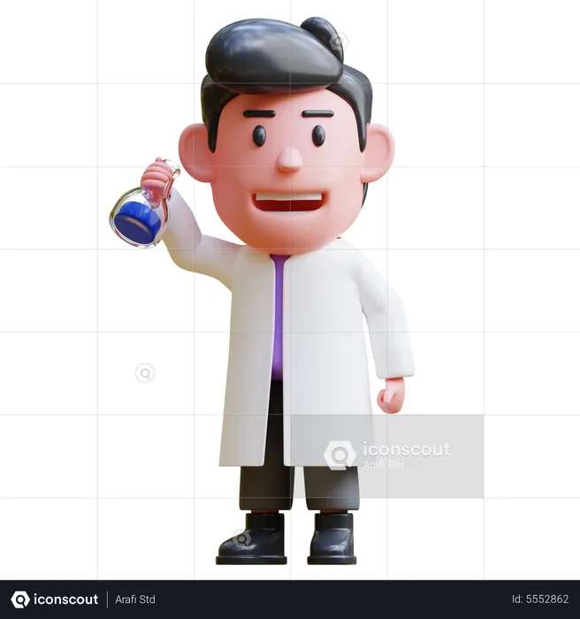 Scientist holding Chemical flask  3D Illustration