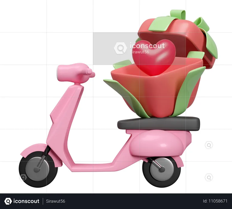 Scooter com coração  3D Illustration