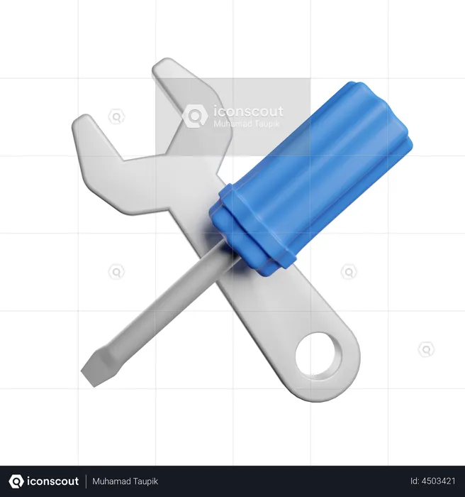 Screwdriver And Wrench  3D Illustration