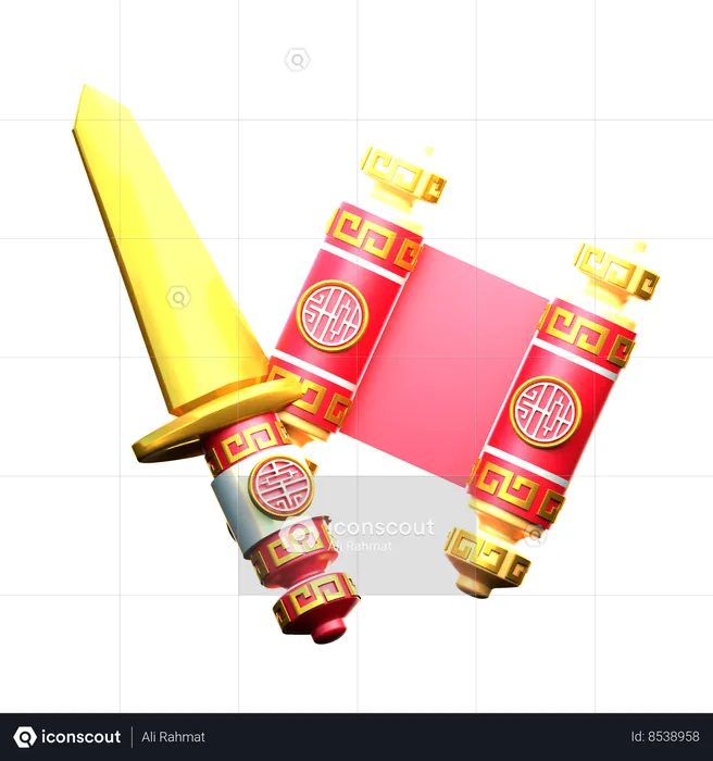 Scroll Letter With Sword  3D Icon