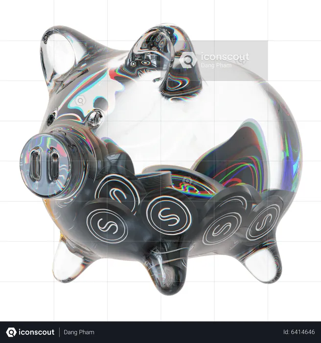 Scrt Clear Glass Piggy Bank With Decreasing Piles Of Crypto Coins  3D Icon