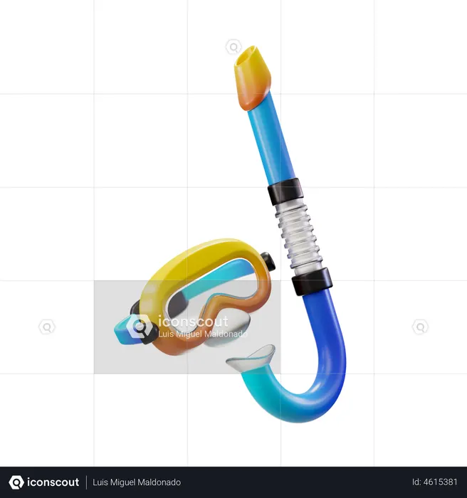 Scuba Diving Mask With Glass Visor And Snorkel  3D Illustration