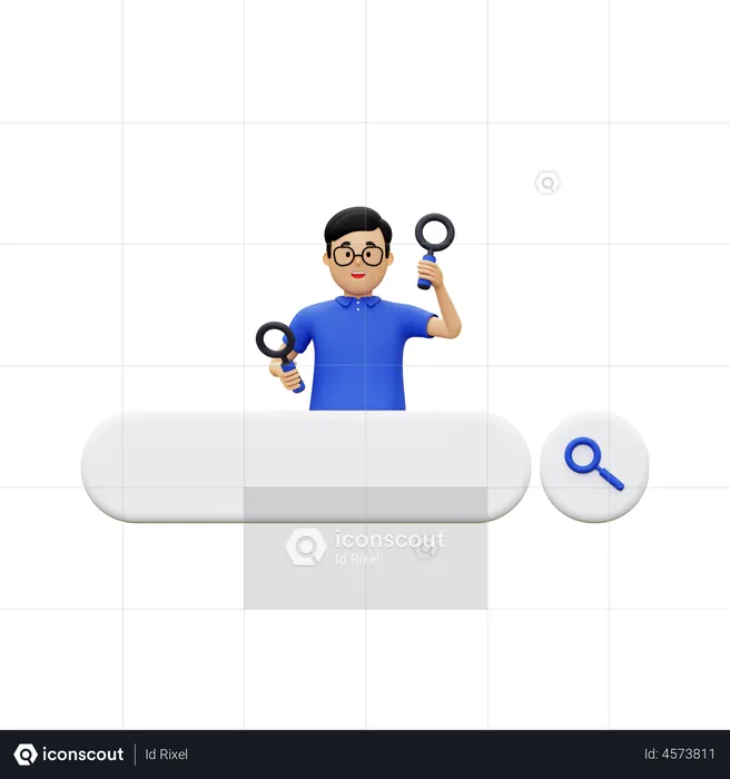 Search Bar With A Man Carrying A Magnifying Glass  3D Illustration