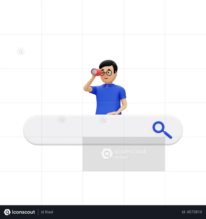 Search Bar With A Man Carrying Binoculars  3D Illustration
