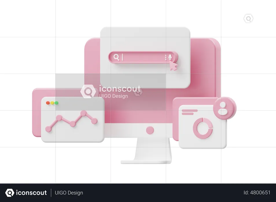 Search Bar with Popup in Computer  3D Illustration