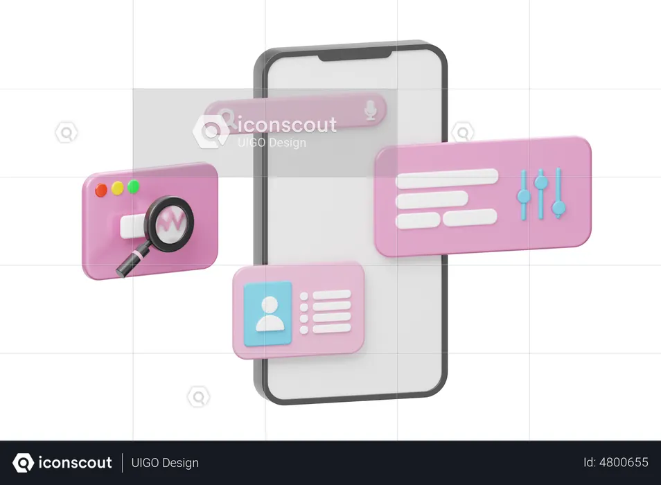Search Bar with Popup in Phone  3D Illustration