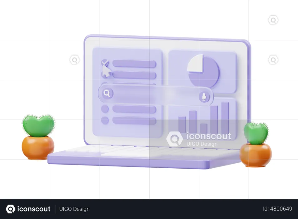 Search Bar with Statistic in Laptop  3D Illustration