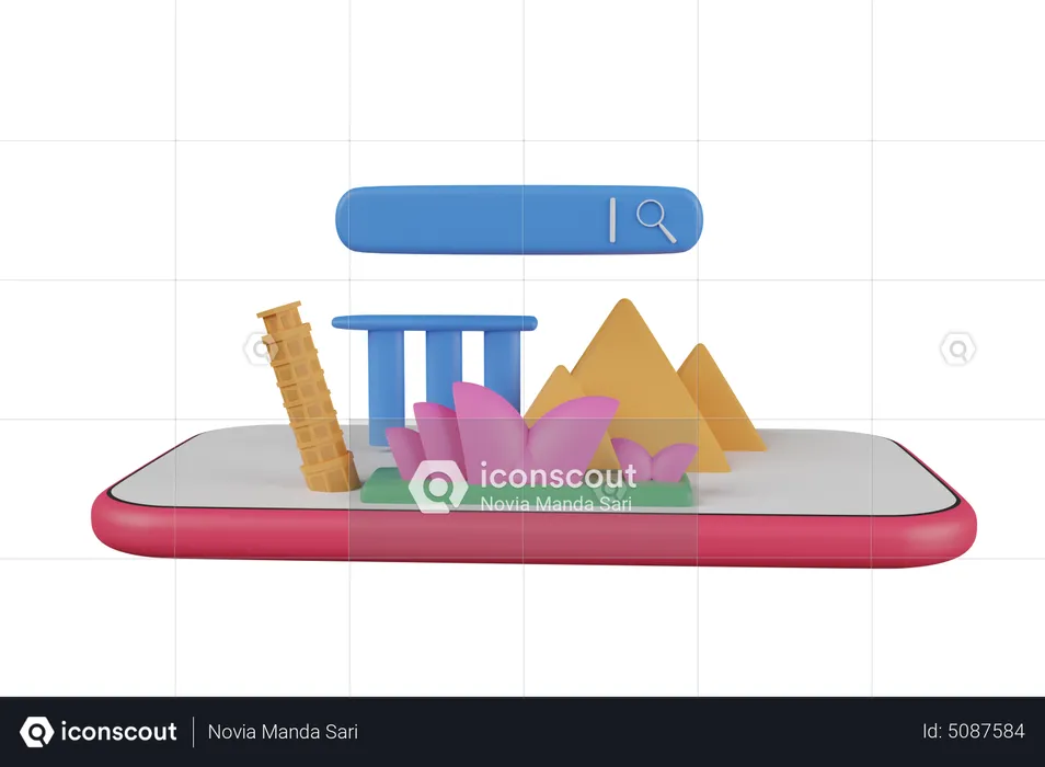 Search for vacation spot via smartphone  3D Illustration
