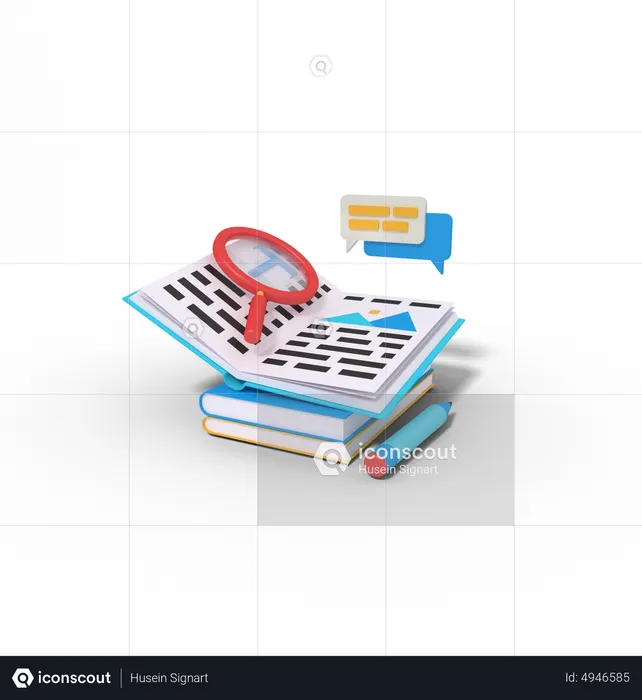 Searching Article In A Book  3D Illustration