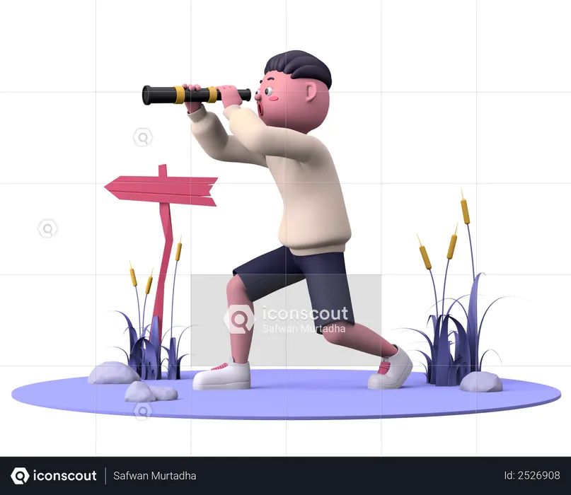 Searching with telescope  3D Illustration