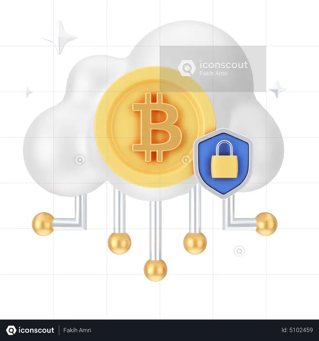 Secure Bitcoin Cloud  3D Icon