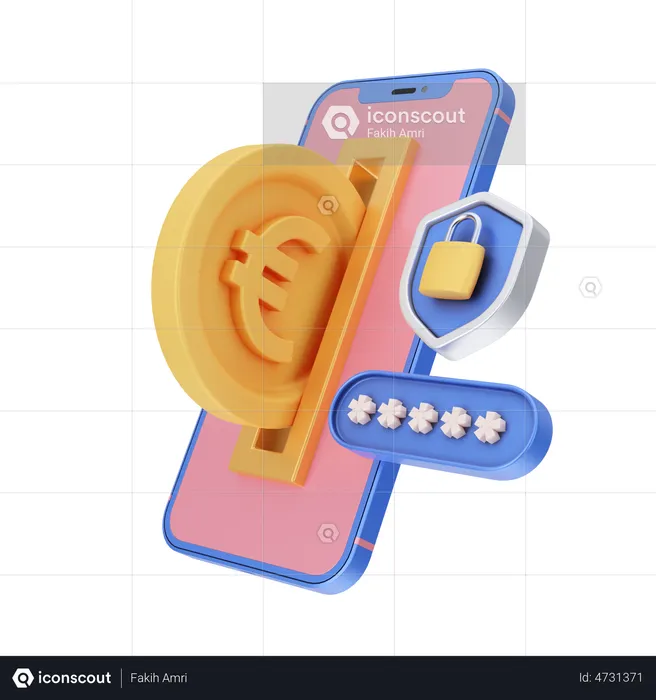 Secure Euro Payment  3D Illustration