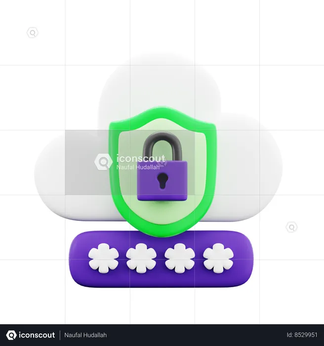 Segurança na nuvem cibernética  3D Icon