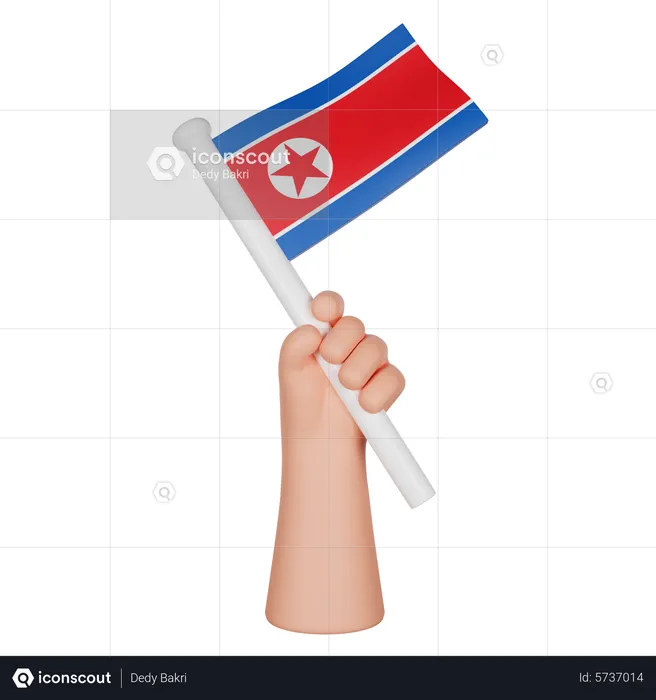 Mão segurando uma bandeira da Coreia do Norte Flag 3D Icon