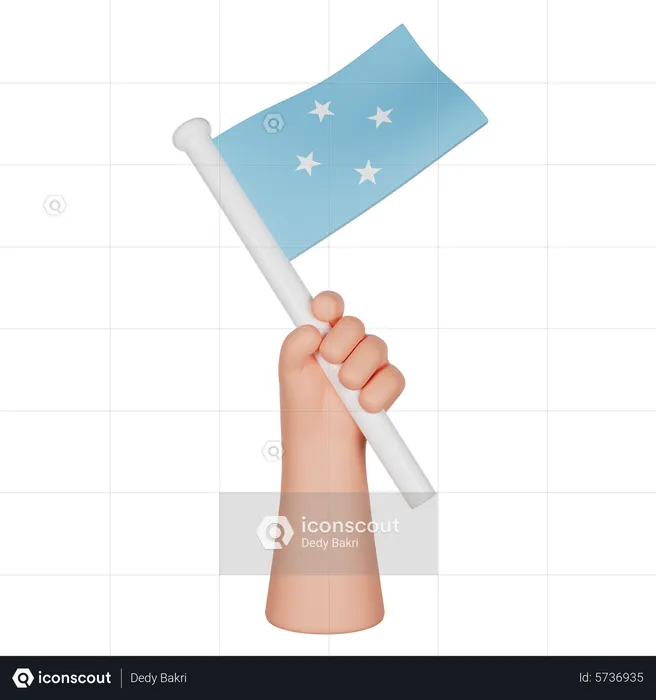 Mão segurando uma bandeira da Micronésia Flag 3D Icon