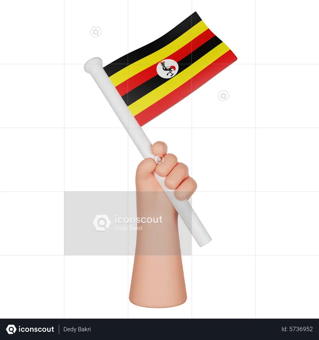 Mão segurando uma bandeira de Uganda Flag 3D Icon