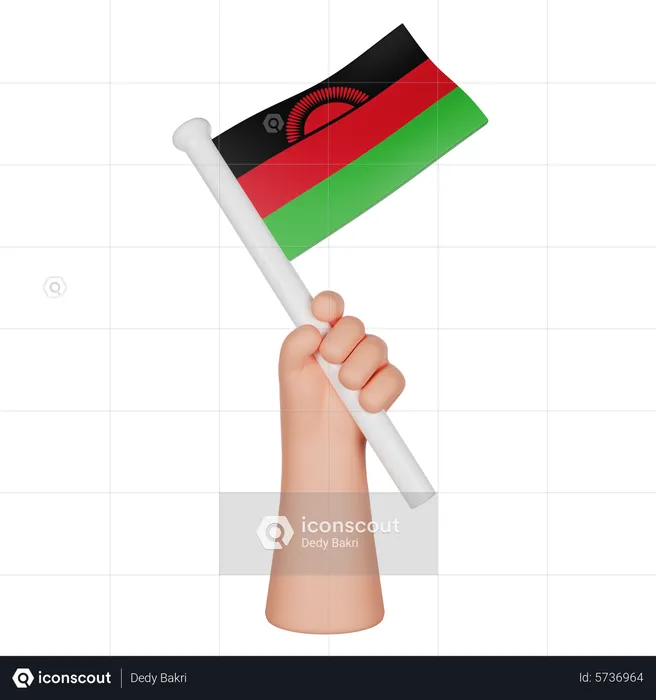 Mão segurando uma bandeira do Malawi Flag 3D Icon