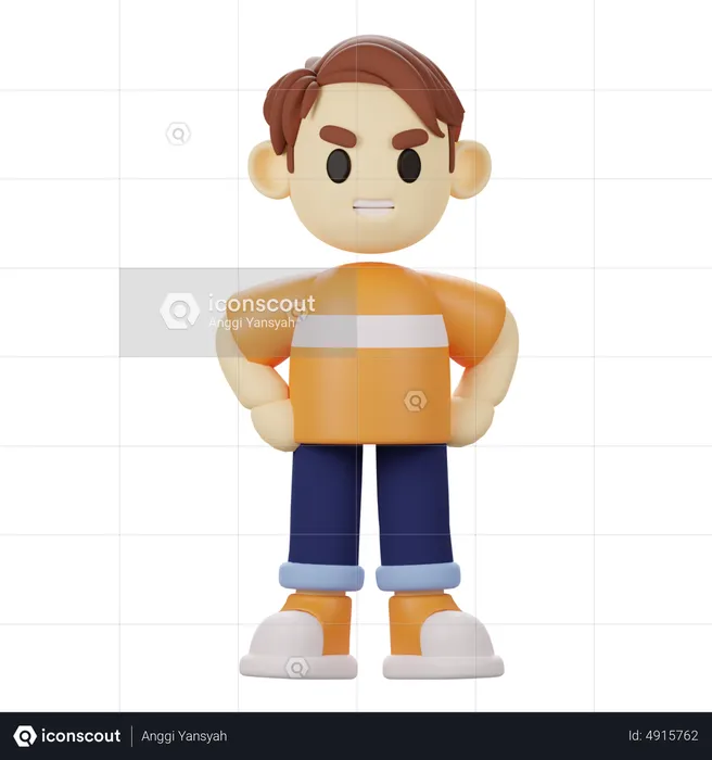 Selbstbewusster kleiner Junge  3D Illustration