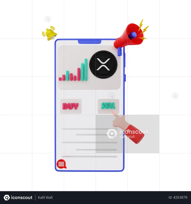 Selling XRP crypto on mobile  3D Illustration