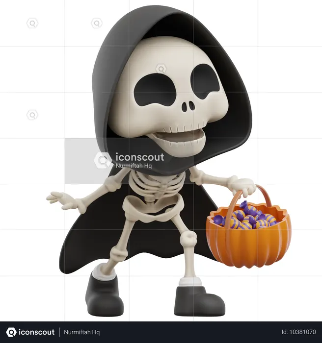 Sensenmann mit Süßigkeiteneimer  3D Illustration