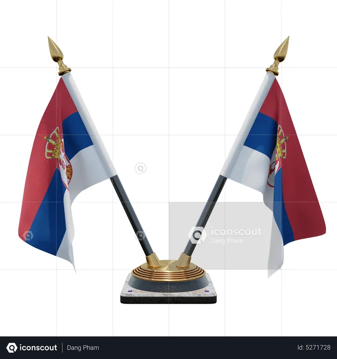 Serbia Double (V) Desk Flag Stand Flag 3D Icon