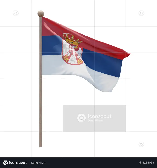 Serbia Flag Pole  3D Flag