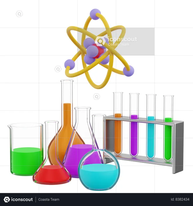 Serie de tubos con átomo  3D Illustration