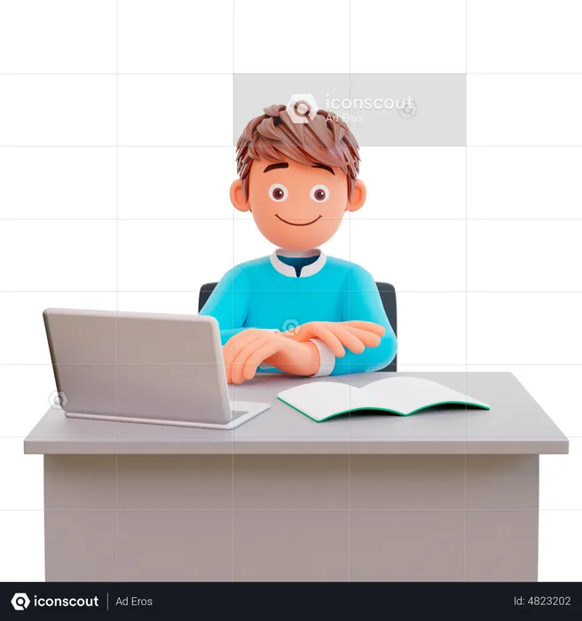 Serious young student boy reading a book for preparing the exam  3D Illustration