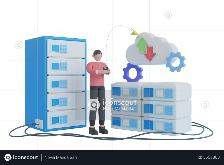 Service ou application numérique avec transfert de données  3D Illustration