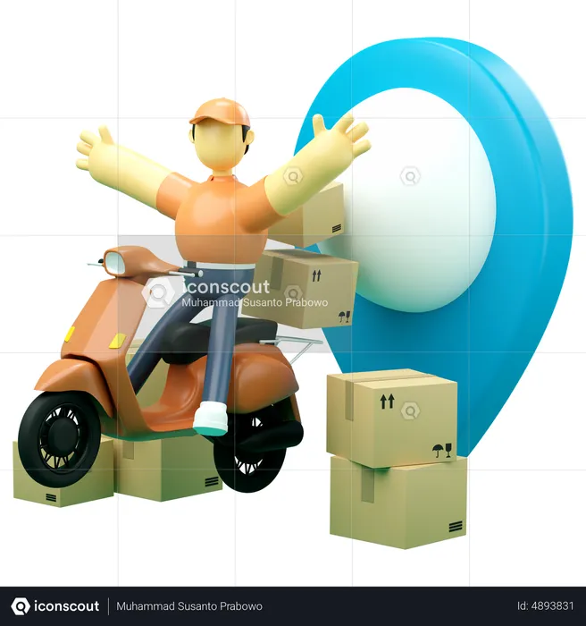 Servicio de entrega por mensajería con scooter.  3D Illustration