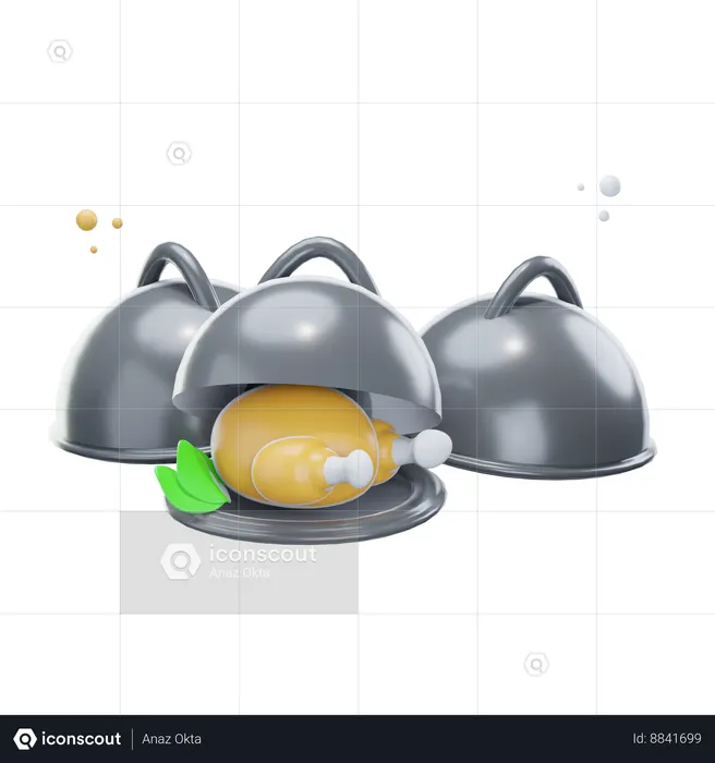 Serving Plate And Chicken  3D Icon