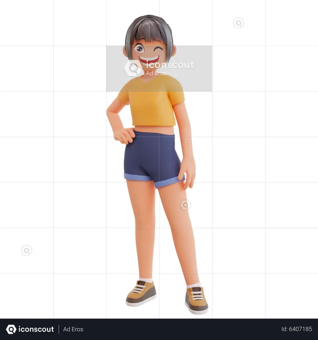 Girl Giving Standing Pose  3D Illustration