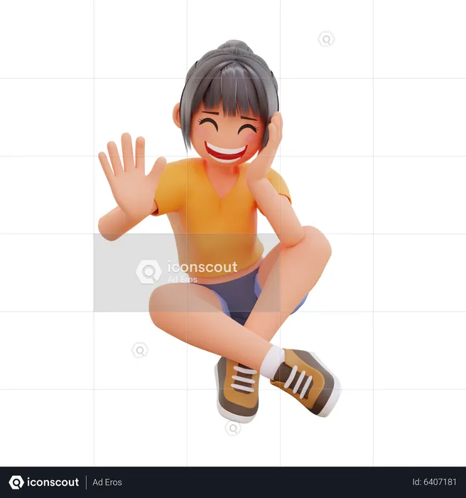 Girl Sit And Laughing  3D Illustration