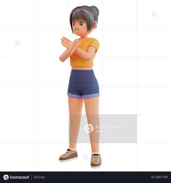 Girl Standing While Cross Hands No Gesture  3D Illustration