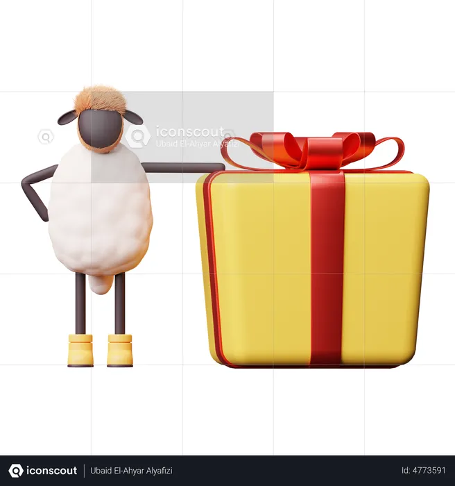 Sheep Holding  Gift  3D Illustration