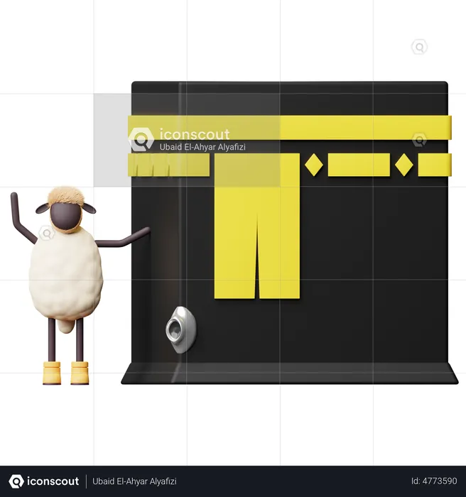 Sheep Standing near Kaaba  3D Illustration