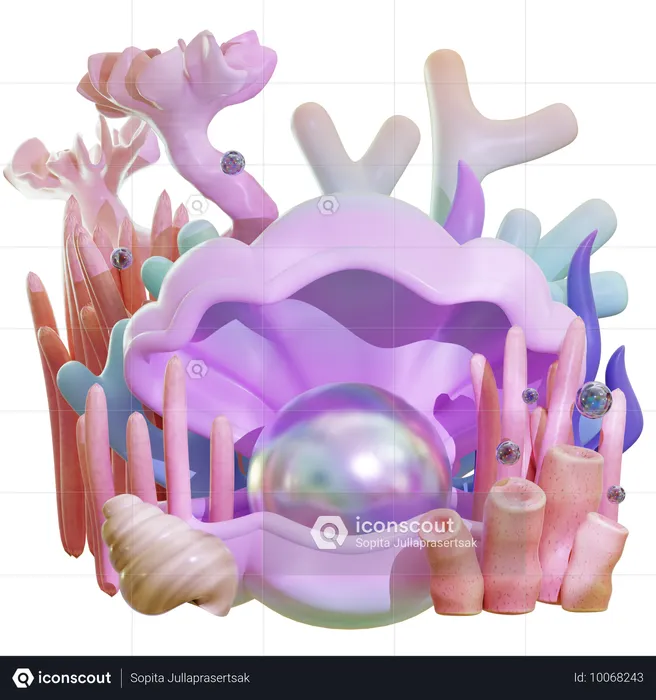 Shell With Coral Reef  3D Icon